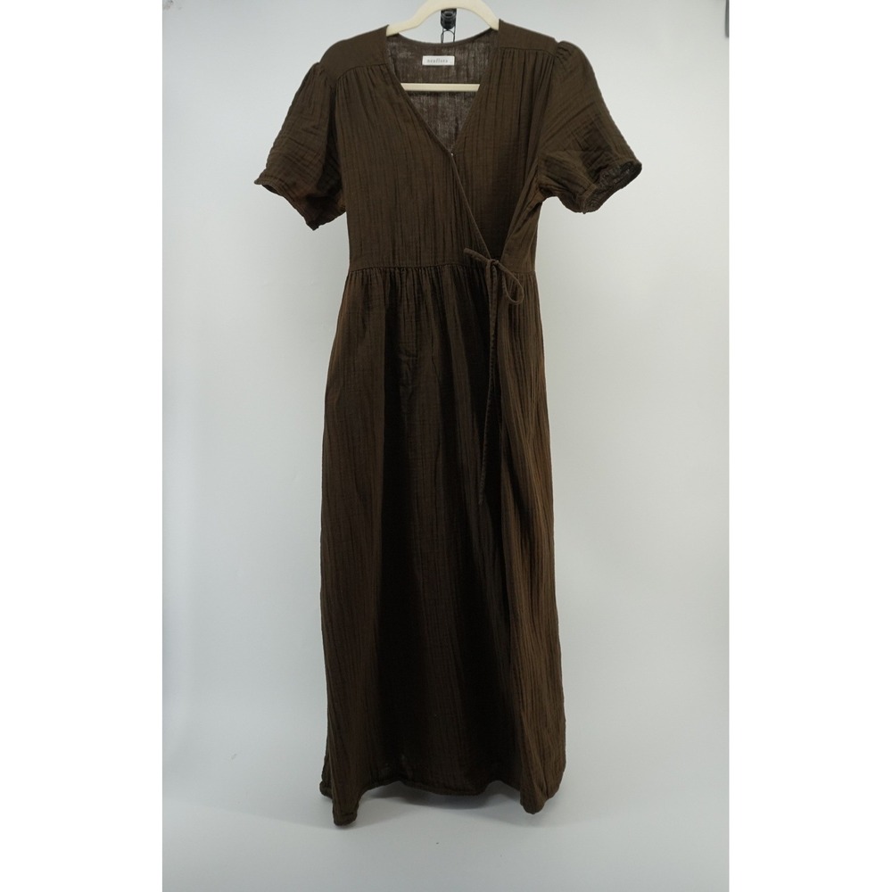 Neuflora Wrap Dress Gauze Cottagecore Boho Earthy Brown Large *damaged*